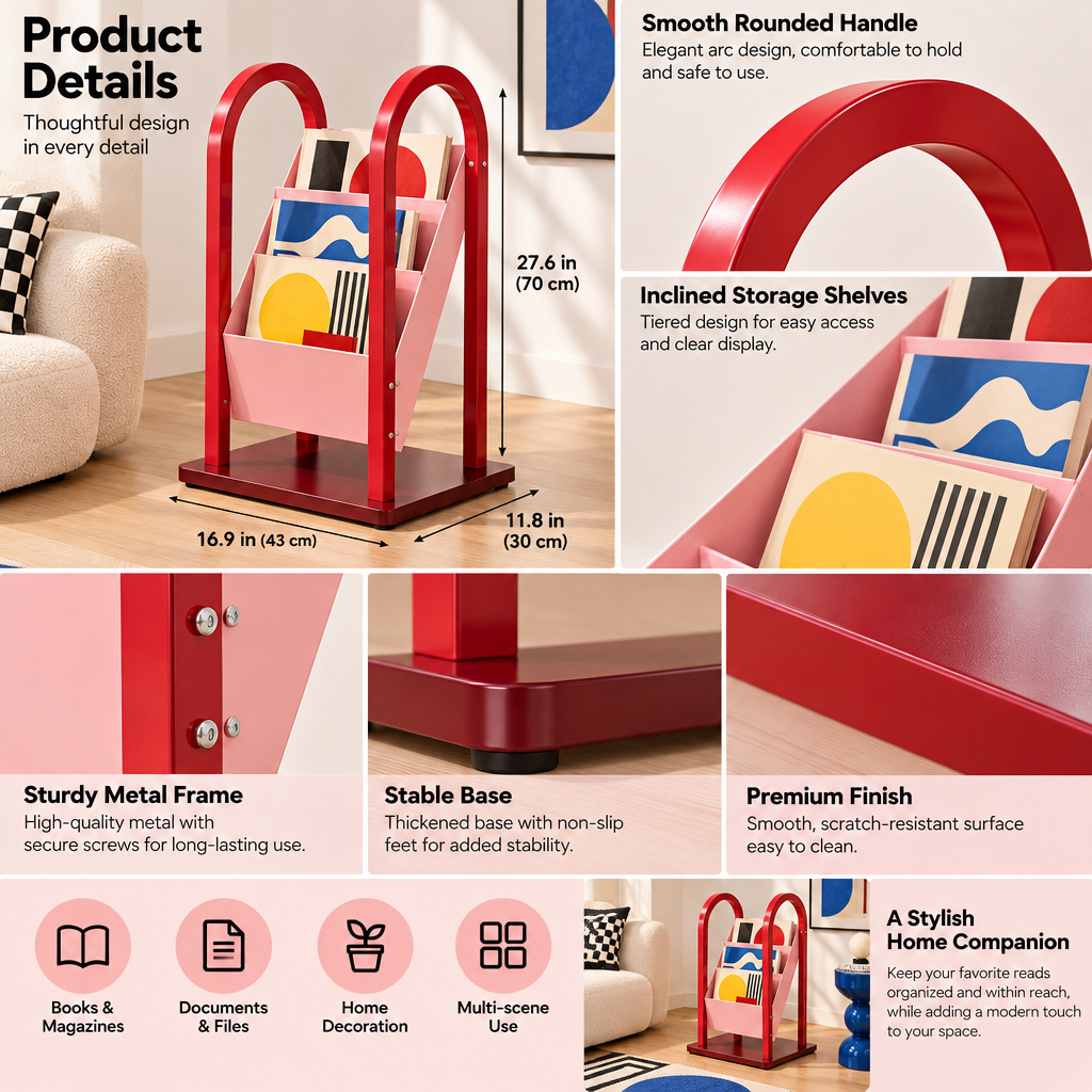 Jolqevuna™ Red Arch Tiered Magazine Stand view 3
