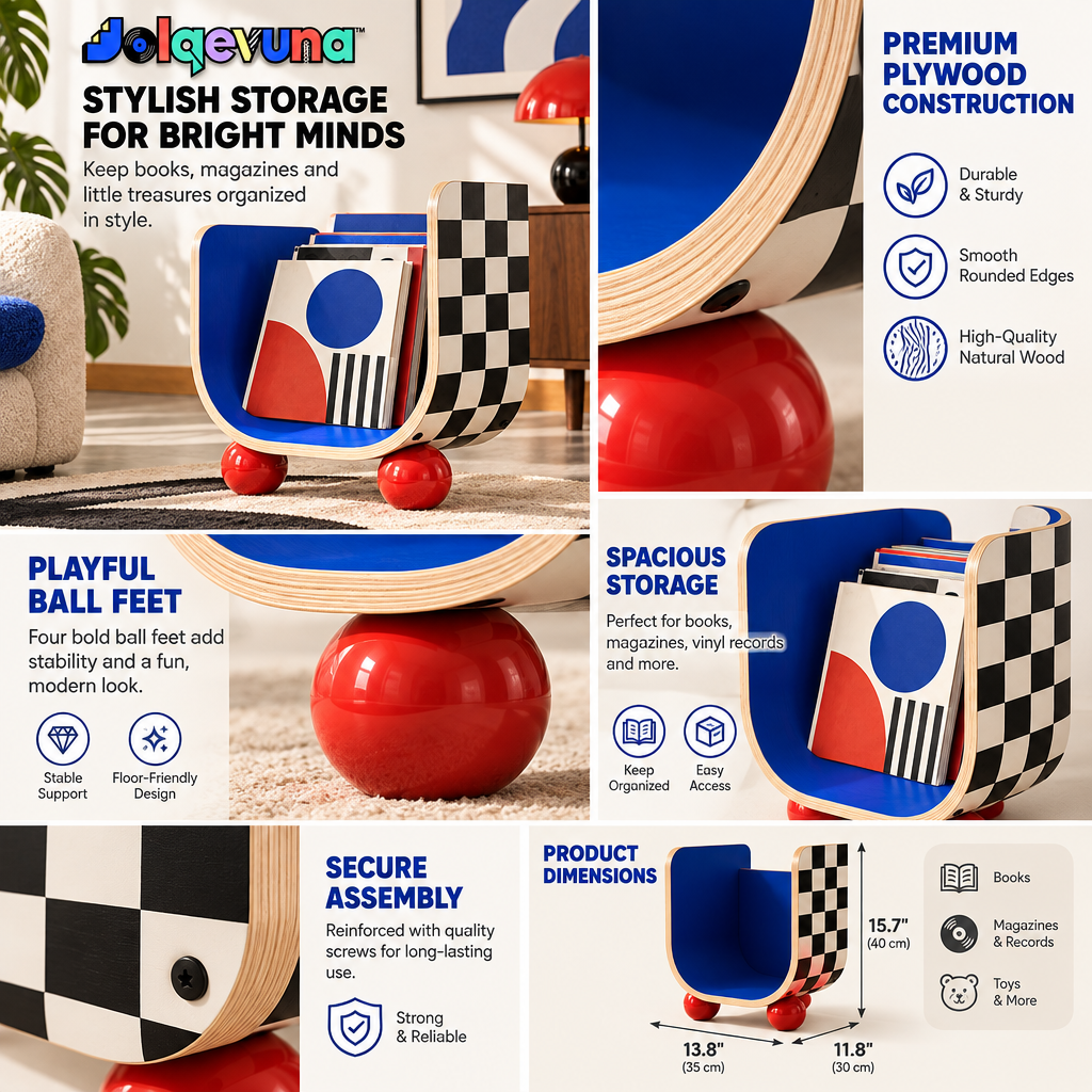 Jolqevuna™ Checkerboard Curve Magazine Rack view 3