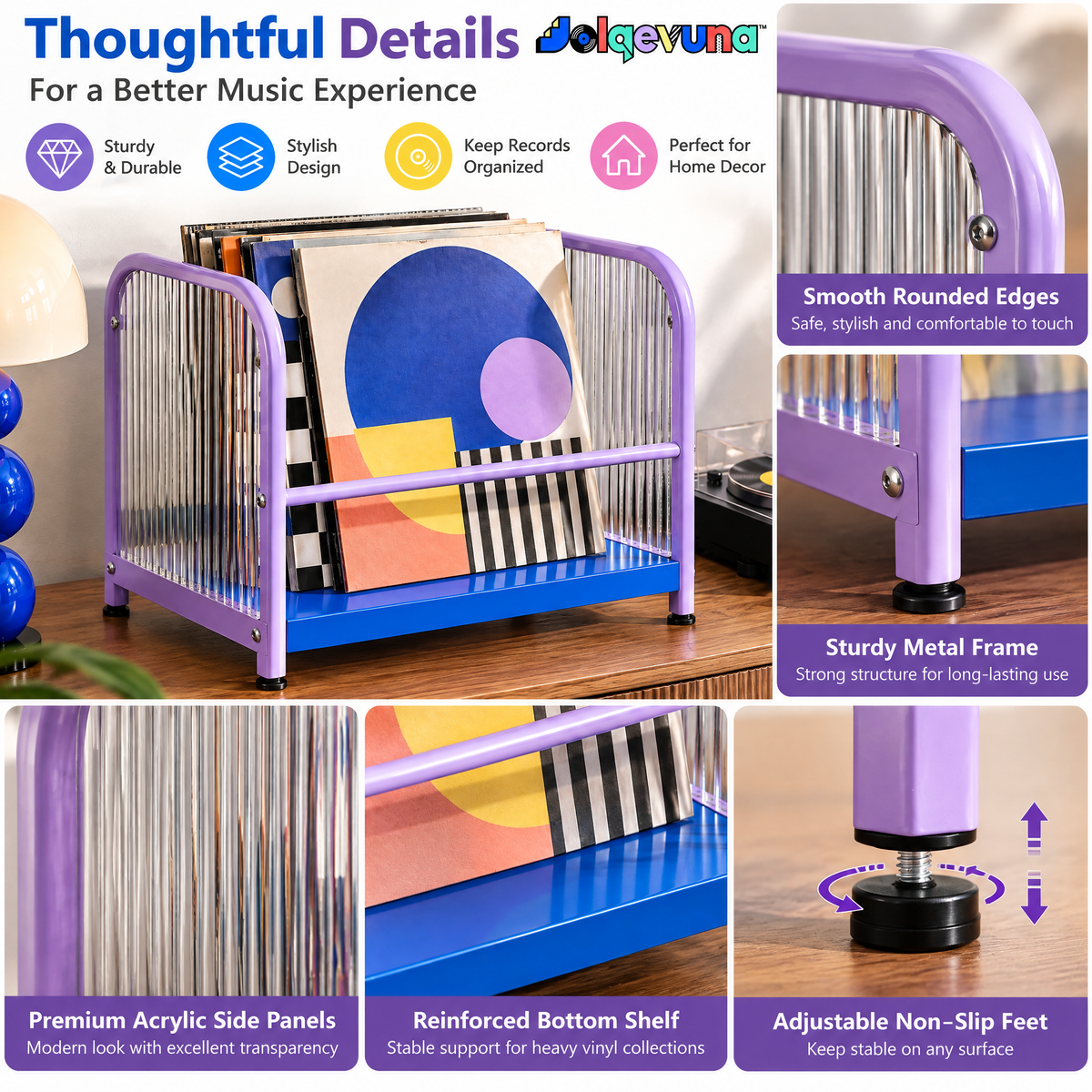 Jolqevuna™ Lavender Ribbed Record Rack view 3
