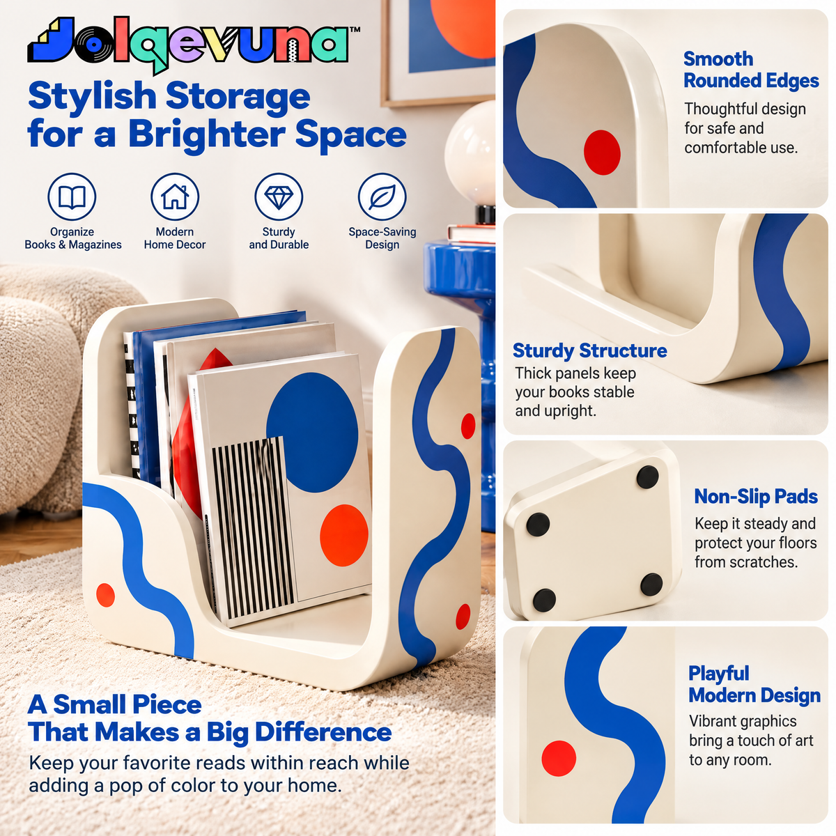 Jolqevuna™ Cream Squiggle Magazine Rack view 2
